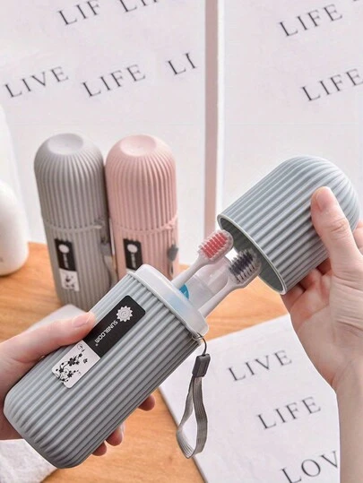 1、2、4个户外旅行牙刷杯，灰色-粉色-蓝色-白色家用旅行漱口杯，牙刷杯，化妆刷收纳盒，旅行洗脸盆杯，旅行牙刷牙膏收纳盒，适用于旅行、露营、商务旅行、浴室