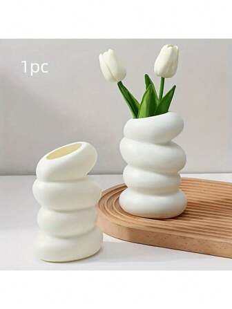 1pc Modern Spiral Vase - Modern White Plastic Cylindrical Flower Vase, Suitable For Living Room, Bedroom, Kitchen Decor, Nordic Aesthetic Creative Home And Office Decor Home Decor Room Decor Glass Vase