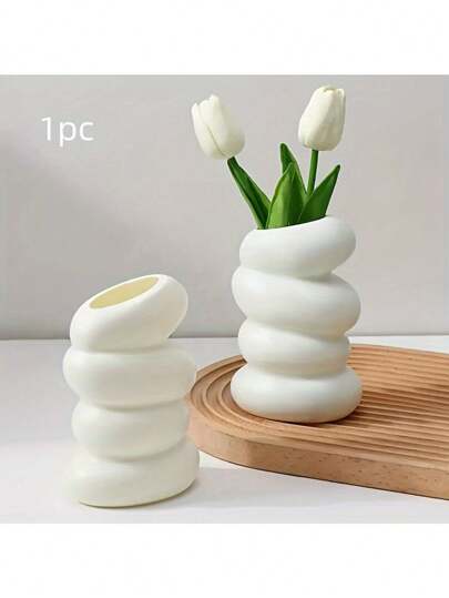 1pc Moderne Spiral Vase Wit Plastic Cylindrical Flower Vase, Living Room, Bedroom, Kitchen Nordic Aesthetic Creative Home Office Room Glass