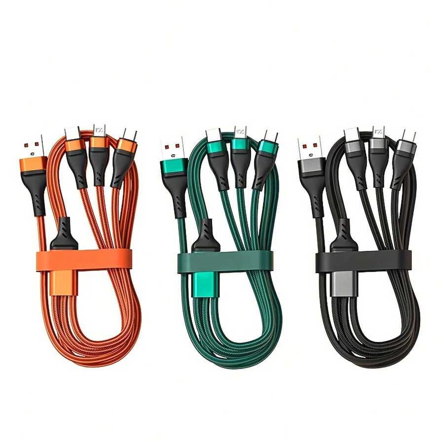 3 合 1 快速充电尼龙编织 USB 数据线，6A 超级快速充电数据线兼容 iPhone、Android、平板电脑 - 扁平设计，USB 转 Type-C MFI 认证 3 合 1 数据线兼容 iPhone 16/16pro/16pro Max/16plus/15/15pro/15plus/15promax 14 13 12 11 XR XS Mas 8 7 6 6s Plus 适用于 S Amsung、Moto、小米充电器数据线/Type-C/Android - 彩色 - 查看 1