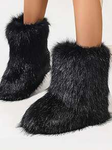 Women Fluffy Decor Slip On Snow Boots
