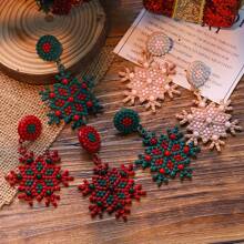 圣诞耳环 奢华亚克力串珠雪花圣诞吊坠耳环 - 雪花 - 查看 6