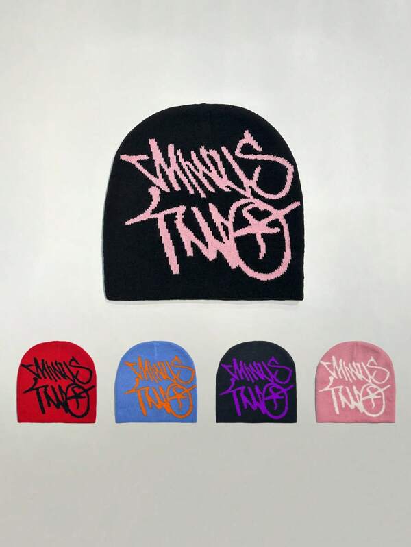 1 szt. Modna czapka z dzianiny z żakardowym wzorem liter, casualowa odzież uliczna, ochrona przed słońcem na wiosnę, jesień, podróże, plażę, styl Y2K, odpowiednia dla młodych dorosłych, jesienny strój beanie