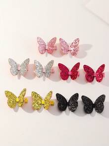 Zestaw 10 spinek do włosów dla dziewcząt z brokatowymi kokardkami, idealnych do codziennej dekoracji - Wielokolorowe - Zobacz 4