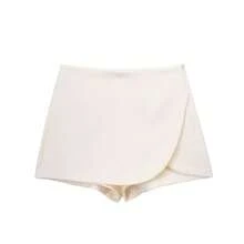 High Waist Asymmetrical A-Line Skort – Mini Wrap Skirt Shorts For Women - Apricot - View 5