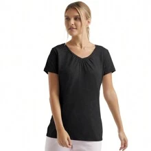 Camiseta de Cuello en V con Pliegues de Hanes de Mujer, Algodón 100% - Negro - Ver 1