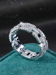 1 chiếc nhẫn bản rộng đính đá Zirconia tổng hợp phong cách Indie tối giản thời trang hàng ngày, quà tặng cho phụ nữ vào ngày lễ tình nhân - Bạc - Xem 8