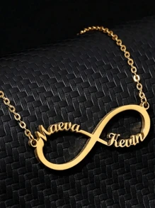 1pc Gold Silver Rose Gold Custom Double Heart Double Name Unlimited Necklace Stainless Steel Custom Necklace Pendant Personalized Choker Jewelry Birthday Gift For Best Friend Engagement Wedding Gift Jewelry Gift Valentines - Multicolor - View 12