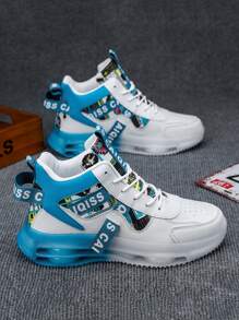 Men's Fashion Street Style Sneakers, Comfortable Non-Slip Casual Lace-Up Sports Shoes, High-Top Shoes Suitable For Outdoor Activities, Unisex Style, Air Cushion Shock Absorbing