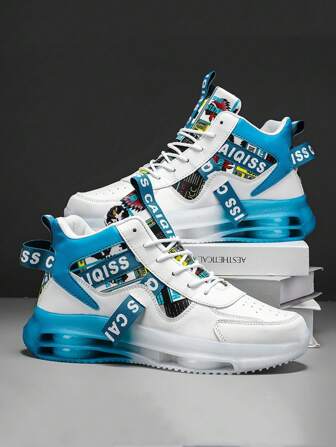 L.S.W.P Men's Fashion Street Style Sneakers, Comfortable Non-Slip Casual Lace-Up Sports Shoes, High-Top Shoes Suitable For Outdoor Activities, Unisex Style, Air Cushion Shock Absorbing