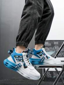 Men's Fashion Street Style Sneakers, Comfortable Non-Slip Casual Lace-Up Sports Shoes, High-Top Shoes Suitable For Outdoor Activities, Unisex Style, Air Cushion Shock Absorbing