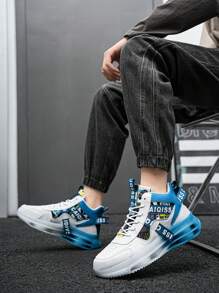 Men's Fashion Street Style Sneakers, Comfortable Non-Slip Casual Lace-Up Sports Shoes, High-Top Shoes Suitable For Outdoor Activities, Unisex Style, Air Cushion Shock Absorbing