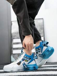 Men's Fashion Street Style Sneakers, Comfortable Non-Slip Casual Lace-Up Sports Shoes, High-Top Shoes Suitable For Outdoor Activities, Unisex Style, Air Cushion Shock Absorbing