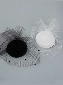 1 pieza Velo negro/Sombrero mini con flor de plumas de lunares, Fascinador retro para fiestas formales, cócteles, escenario, fotografía, versátil - Blanco - Ver 3