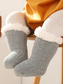 2 đôi tất cổ cao bằng lông cừu dày cho bé, tất mùa đông, hai lớp ấm áp, đế chống trượt - Nhiều màu - Xem 6