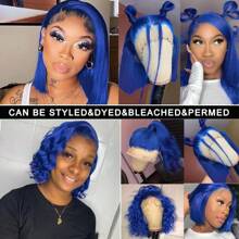 13X4 Colored Glueless Bob Wig Human Hair HD Transparent Lace Frontal Wig Short  Cut Bob Wig Lace Front Pre Plucked With Baby Hair Natural Hairline For  Women - Màu xanh lam - Xem 5