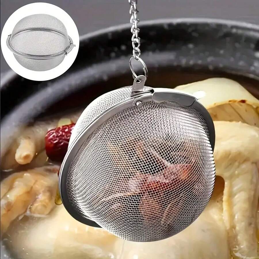1PC 304不锈钢调味球袋家用茶叶滤茶器大调料香料腌制汤锅肉类调味球盒 - 彩色 - 查看 1