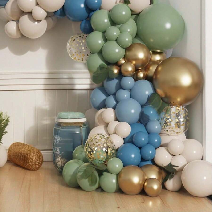 116Pcs Dusty Blue Sage Green Balloons Garland Arch Kit Gold Confetti