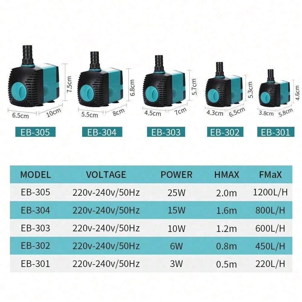 Fish Tank Pump, Durable 325W Submersible Pump With 8mm Hose, 2 Nozzles
