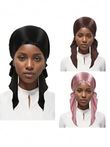 1pc Lightweight Satin Solid Color Lady Hat, Lady Hat For Holiday Trips, Hair Hats For Gifts, Hair Hoods With Hair Ties, Turban Caps, Curly Hair Caps, Hair Care Wraps