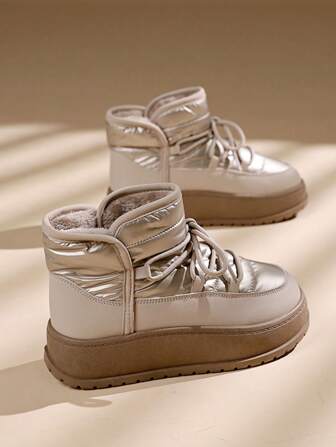 女士舒适休闲高帮雪地靴，厚底