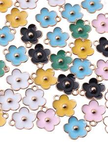 20 件时尚 3D 锌合金油滴凹面五瓣花吊坠耳环项链钥匙扣手机绳脚链 DIY 珠宝配饰 - 花朵吊墜20pcs - 查看 2