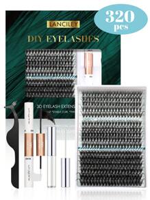 320 件 D 卷曲单根簇状睫毛 DIY 睫毛延长纤细超薄带宽茎柔软蓬松睫毛延长 11-20 毫米假睫毛单根自然睫毛 - 黑色 - 查看 2