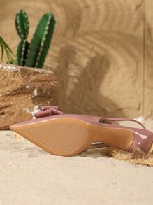 On feet& in love 女士时尚优雅漆皮尖头蝴蝶结装饰高跟鞋，适合搭配连衣裙，猫跟，优雅高贵 - 藕粉色 - 查看 8