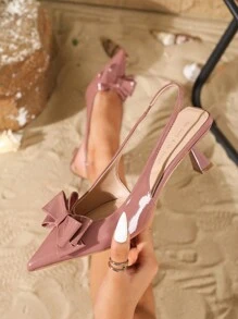 On feet& in love 女士时尚优雅漆皮尖头蝴蝶结装饰高跟鞋，适合搭配连衣裙，猫跟，优雅高贵 - 藕粉色 - 查看 4