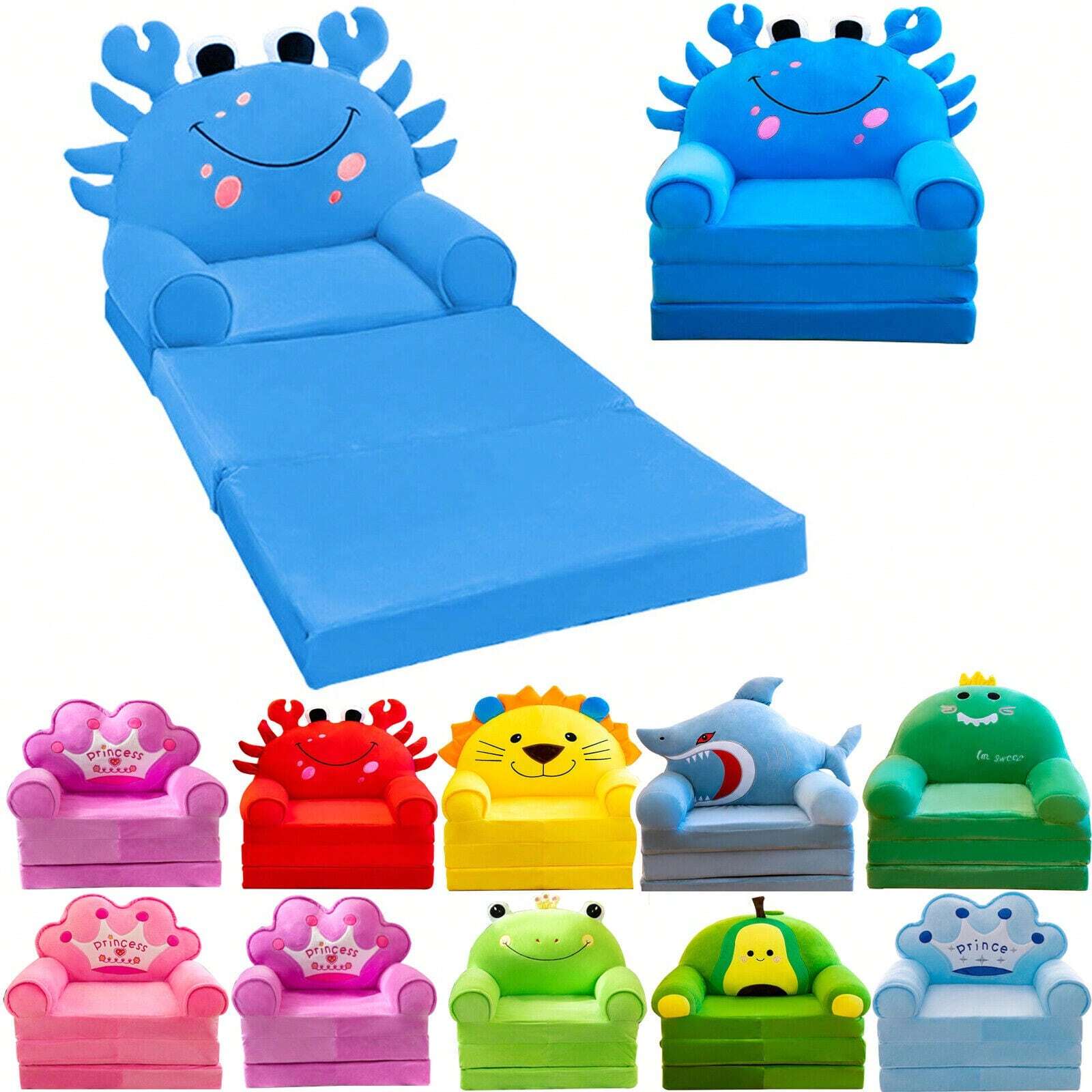 3 In 1 Kids Sofa Couch Fold Out Foldable Princess Toddler Chair Bed