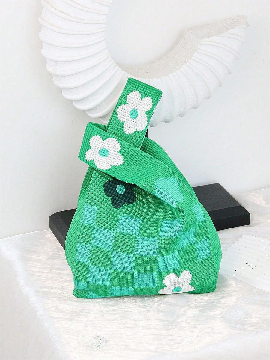 Túi Tote Dệt Kim Họa Tiết Ngựa Vằn & Báo Mới, Túi Áo Vest Đi Làm Sức Chứa Lớn, Túi Áo Ghi Lê Phối Màu Dễ Thương Cá Nhân Nhẹ & Thời Trang - màu xanh lá - Xem 1