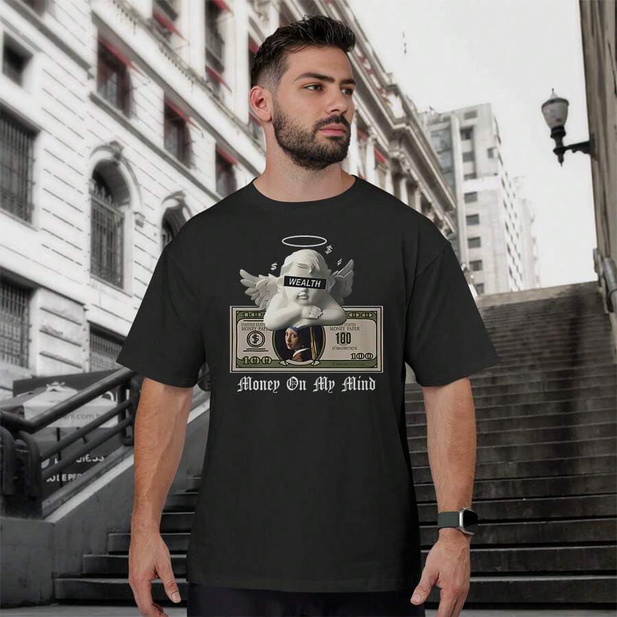 T-Shirt Cotton Shirt Unisex Mesh - 黑色 - 查看 1