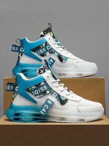 Men's Fashion Street Style Sneakers, Comfortable Non-Slip Casual Lace-Up Sports Shoes, High-Top Shoes Suitable For Outdoor Activities, Unisex Style, Air Cushion Shock Absorbing