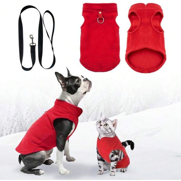 1Pc Red Winter Warm Fleece Vest Pet Dog Cat Jacket Vest, Small Dog Coat, Clothes For Small Dogs, Chihuahua Dog Clothes, Small Dog Jersey, Dog Clothes With D Ring, Small Dog Coats Suitable For Small Dogs And Cats, Good Gifts For Christmas, New Year.