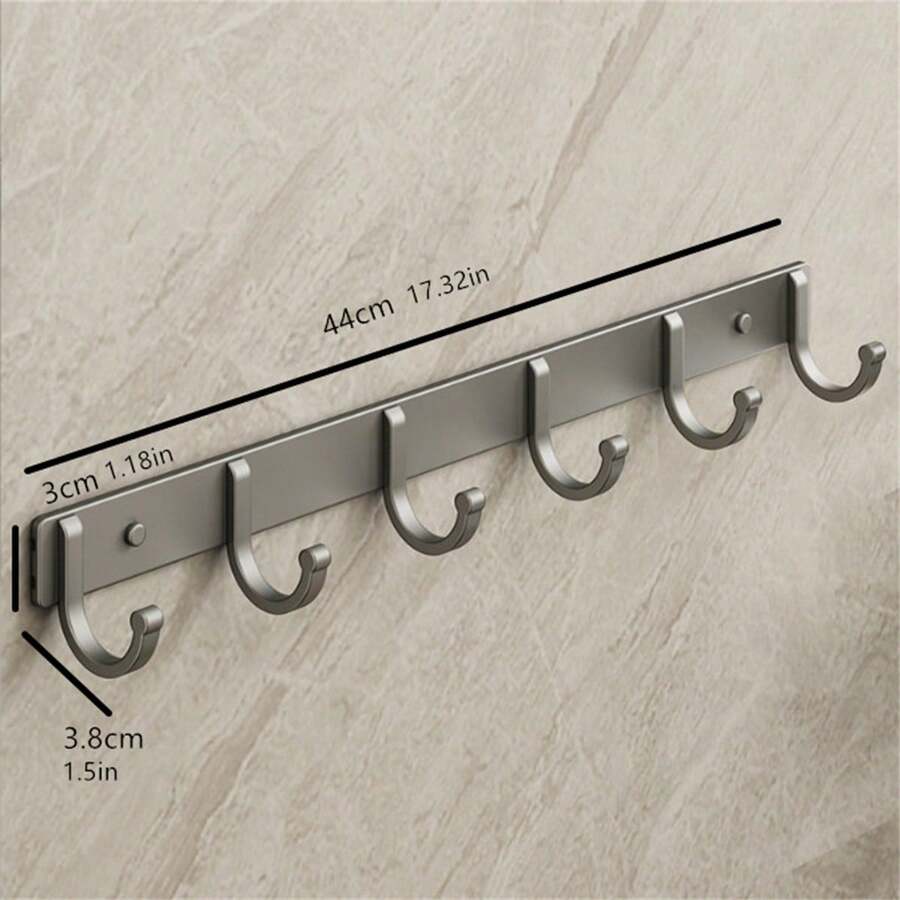 1pc Space Aluminum No Drill Wall Mounted Clothes Hook, Bathroom Kitchen