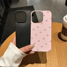 1PC 2-In-1 Full Covering Silky Smooth 3D Creative Cherry Pattern Phone Case Compatible With Iphone 16 Waterproof Shockproof Anti-Fall Scratch Resistant