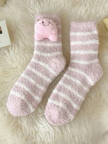 1/6 双女式卡通人物珊瑚绒保暖内衬厚款保暖柔软舒适家居地板袜适合秋冬季 - 彩色 - 查看 9