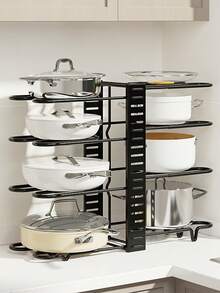 1pc Pots And Pans Organizer Rack Under Cabinet With 3 DIY Methods, Adjustable Pot Pan Rack With 8 Tiers For Kitchen Cabinet Organizers And Storage - Black - View 2