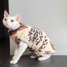 狮身人面像猫长袖卫衣，秋冬保暖装，独特图案紧跟潮流 - 白色 - 查看 5
