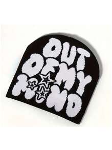Out Of My Mind Jacquard Knit Beanie Hat, Warm Winter Sports Fashion Ski Cap