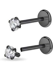 AVYRING 16g Bijou de piercing en acier inoxydable avec filetage interne et strass pour tragus/nez/hélix/conque/méduse/lèvre/labret - boucle d'oreille pour hélix, tragus, cartilage pour femmes et hommes 2-4 pièces