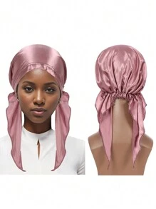 1pc Lightweight Satin Solid Color Lady Hat, Lady Hat For Holiday Trips, Hair Hats For Gifts, Hair Hoods With Hair Ties, Turban Caps, Curly Hair Caps, Hair Care Wraps