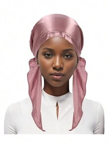 1pc Lightweight Satin Solid Color Lady Hat, Lady Hat For Holiday Trips, Hair Hats For Gifts, Hair Hoods With Hair Ties, Turban Caps, Curly Hair Caps, Hair Care Wraps