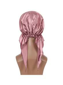 1pc Lightweight Satin Solid Color Lady Hat, Lady Hat For Holiday Trips, Hair Hats For Gifts, Hair Hoods With Hair Ties, Turban Caps, Curly Hair Caps, Hair Care Wraps