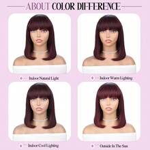 Krótkie Boby Proste Peruki Z Ludzkich Włosów Z Grzywką 99J Burgundowe Peruki Bob W Pełni Wykonane Maszynowo Brazylijskie Włosy Remy Bez Kleju Brak Koronki Długość Ramion Modne Peruki Bob Dla Czarnych/Białych Kobiet