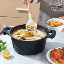 家用不粘锅具套装，包括汤锅和煎锅，采用大理石涂层铝合金制成，适用于燃气灶海鲜煮 - 彩色 - 查看 5