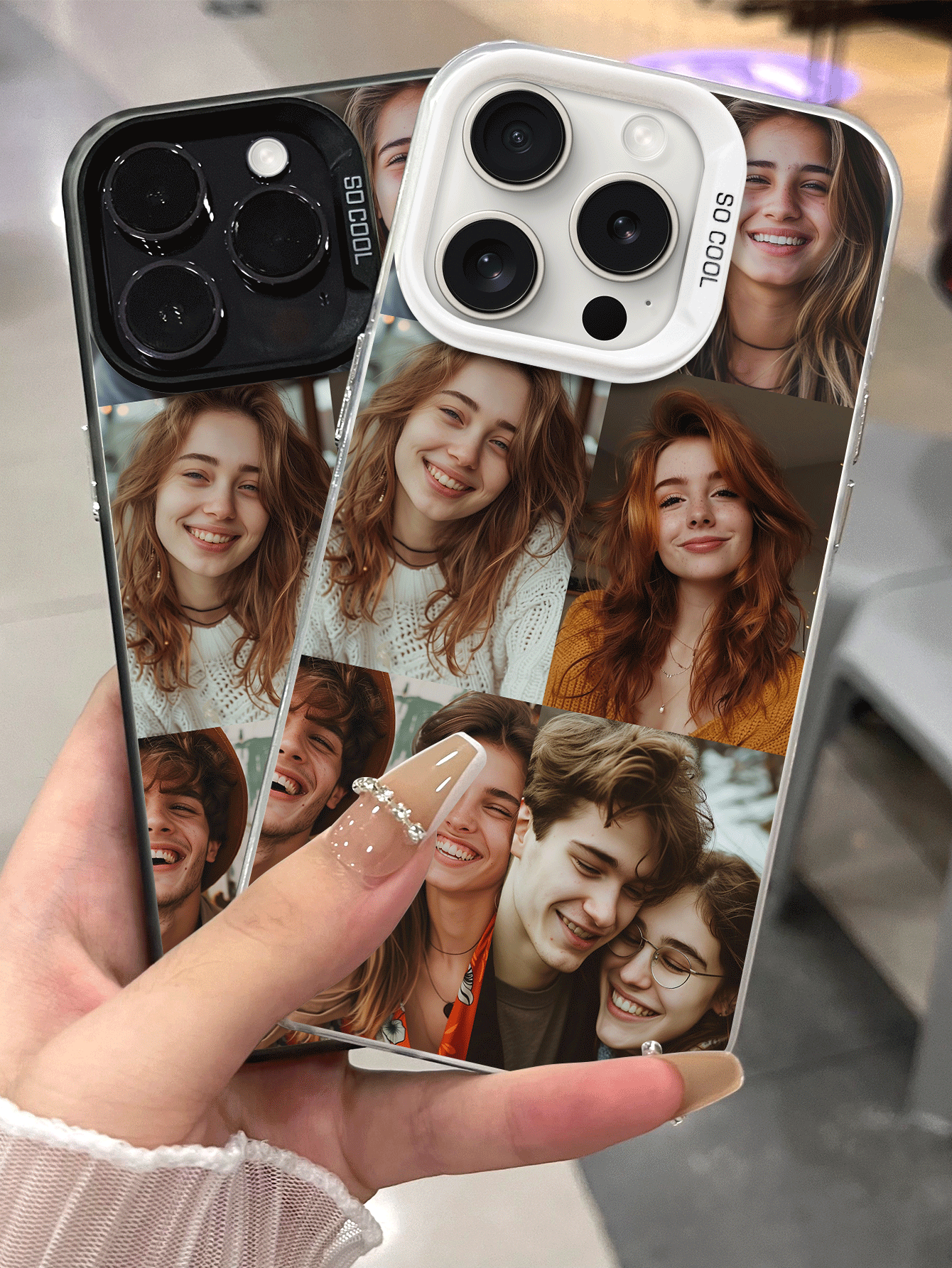 1 件定制照片拼图手机壳，适用于 16 Pro Max/16 Plus/16 Pro/17 Pro Max/17 Pro/17/17 Air，婚礼定制图像，送给情侣、朋友、家人、毕业典礼的礼物，定制手机壳，轻松舒适 - 白色 - 查看 4