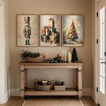 Set Of 3 Unframed Vintage Nutcracker Christmas Tree Poster Rustic Art Xmas Festival Aesthetic Canvas Painting Print Farmhouse Decor Wall Picture For Dorm,Apartment,Living Room,Bedroom,Home Decoration