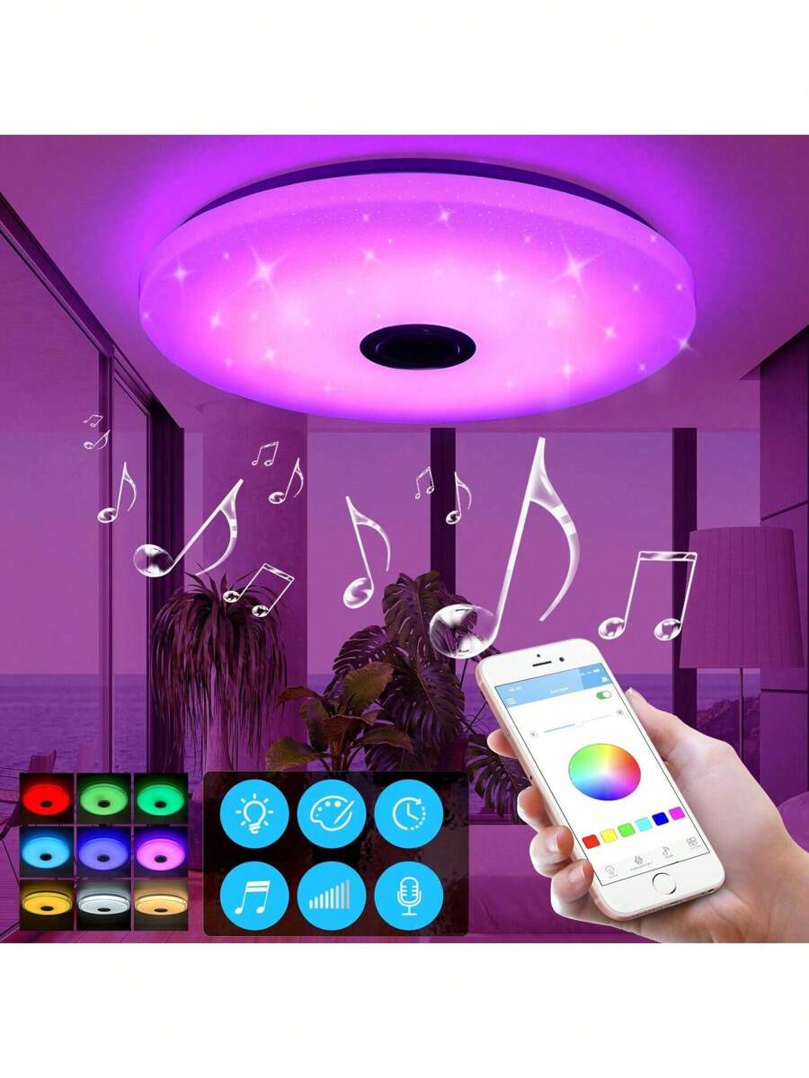 OYAJIA OYAJIA LED Deckenleuchte Dimmbar mit Bluetooth Lautsprecher,60W 50CM LED Deckenlampe mit Fernbedienung,RGBW Farbwechsel,Einstellbar für Schlafzimmer Küche Kinderzimmer Wohnzimmer