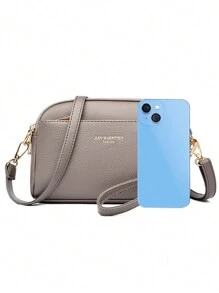 Bolso bandolera con estampado de textura de litchi vintage, bolso de hombro de PU retro, bolso y cartera a juego para mujer
